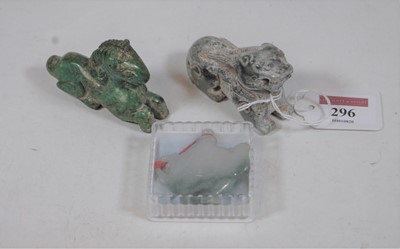 Lot 296 - A small jade carving, carved as a teapot;...