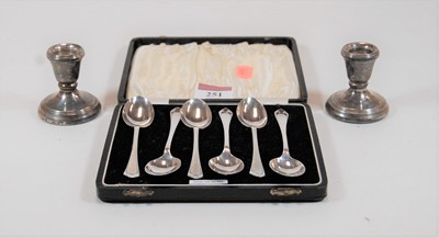 Lot 251 - A cased set of six silver teaspoons, together...
