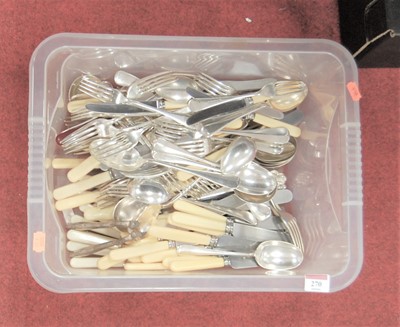 Lot 270 - A box of assorted loose flatware together with...