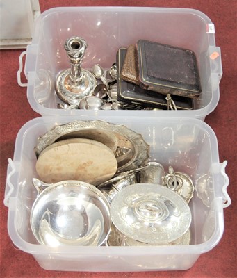 Lot 273 - Two boxes of assorted plated ware to include...
