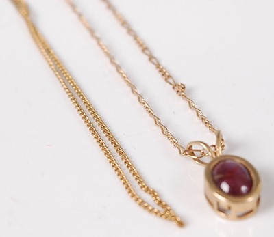 Lot 339 - A 9ct gold fine link neck chain with cabochon...