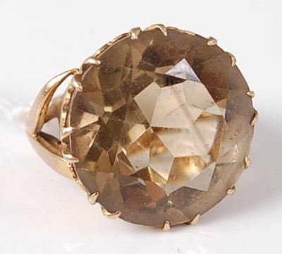 Lot 356 - A modern 9ct gold smoky quartz set dress ring,...
