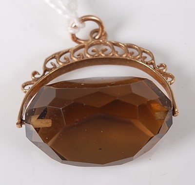 Lot 363 - A smoky quartz swivel fob pendant on 9ct gold...