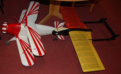 Lot 1593 - A balsa wood homemade model bi-plane, painted...