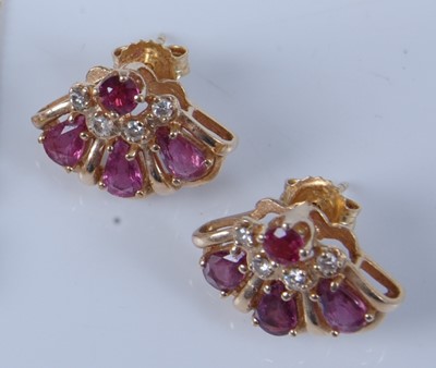 Lot 1267 - A pair of 14ct yellow gold, ruby and diamond...