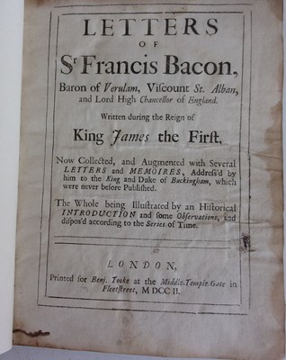 Lot 1003 - Bacon, F. Letters of Sir Francis Bacon…....