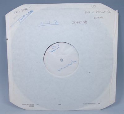 Lot 547 - U2, With Or Without You, a rare UK white label...