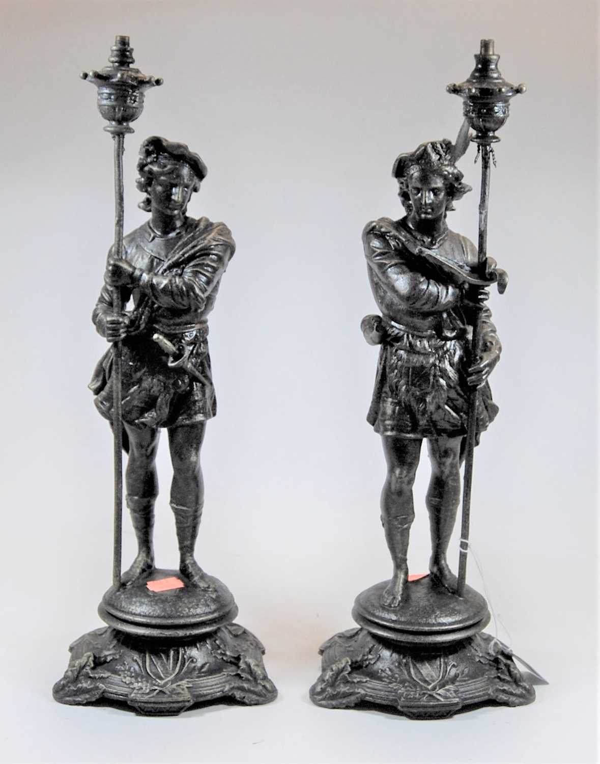 Lot 6 - A pair of reproduction bronzed metal figures,...