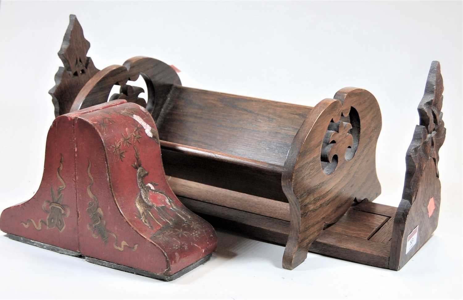 Lot 83 - An oak book trough with pierced ends, 31cm...