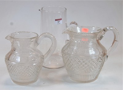 Lot 97 - A 19th century hobnail cut glass jug, height...