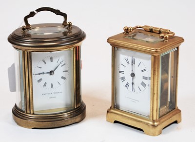Lot 148 - A lacquered brass cased carriage timepiece, of...