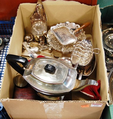 Lot 226 - A box of miscellaneous silver plated wares, to...