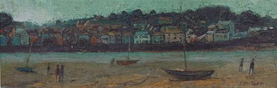 Lot 228 - Peter Reid - Boats, Figures and Buildings on...