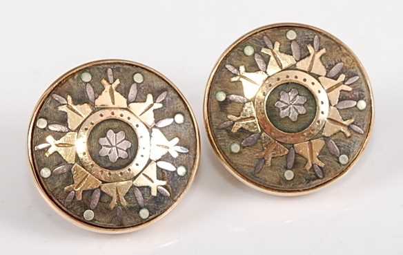 Lot 1242 - A pair of 9ct circular earrings, each...