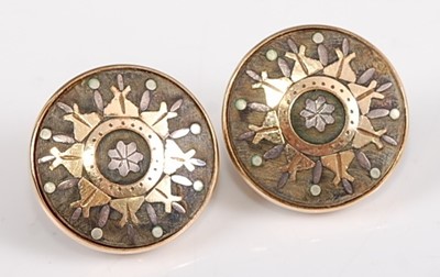 Lot 1242 - A pair of 9ct circular earrings,  each...