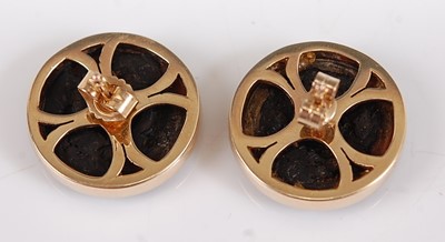 Lot 1242 - A pair of 9ct circular earrings, each...