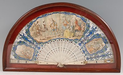 Lot 1296 - A 19th century French paper and bone fan,...