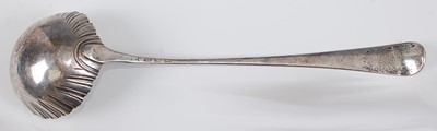 Lot 1182 - A mid-18th century silver soup ladle, in the...