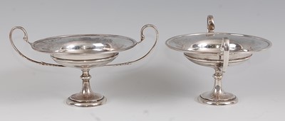Lot 1124 - A pair of Edwardian silver pedestal comports,...