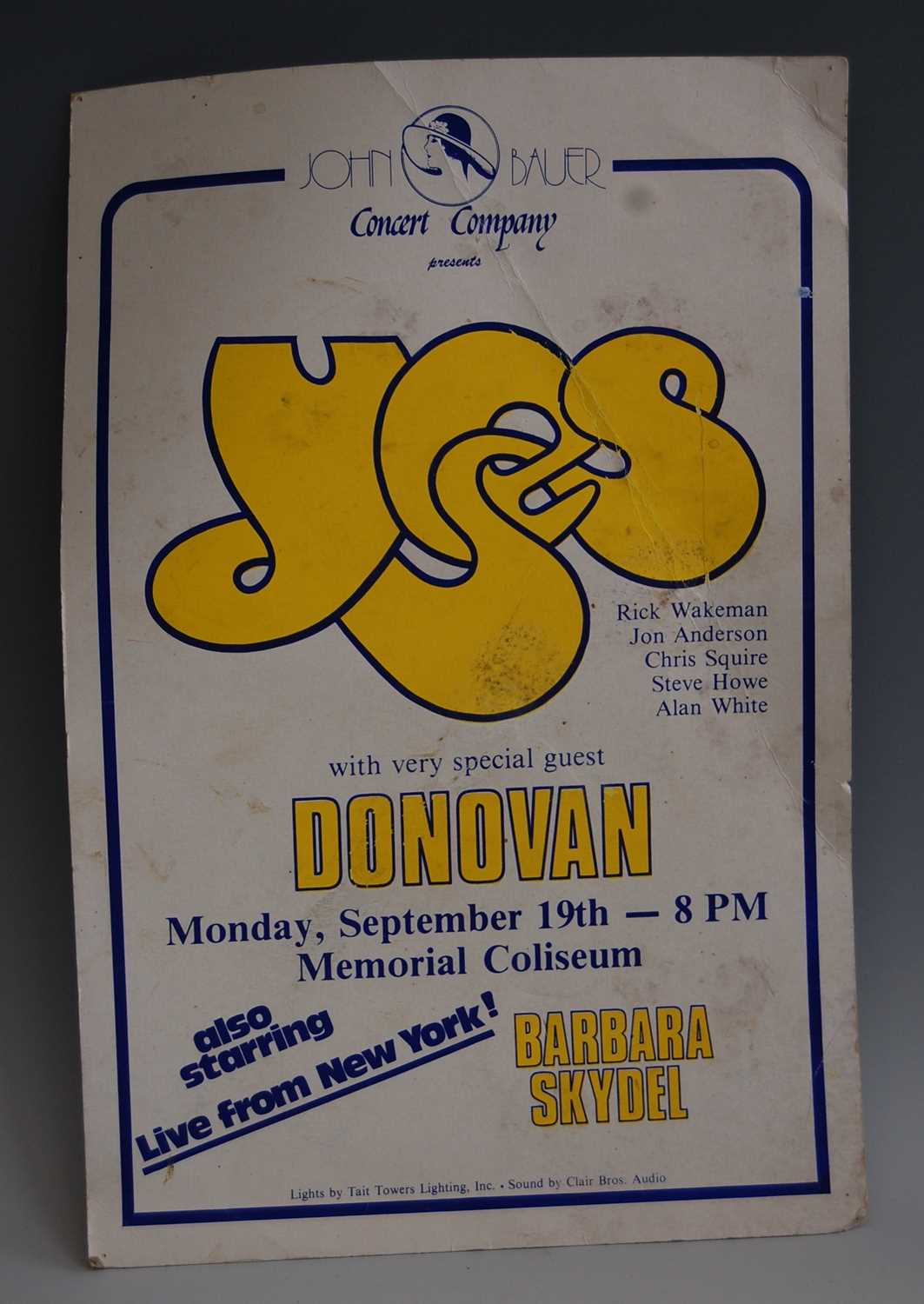 Lot 650 - A 1970's Yes concert tour poster with special...