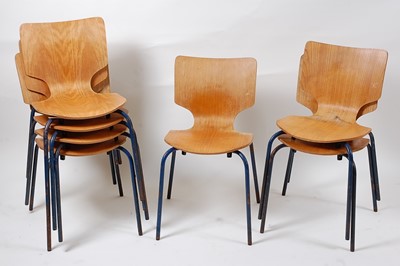 Lot 346 - A set of seven 1960s bent plywood and blue...