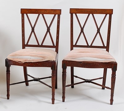 Lot 1603 - *A pair of Sheraton period painted satinwood...