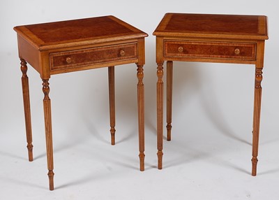 Lot 1565 - A pair of figured walnut and crossbanded lamp...