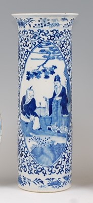 Lot 1356 - A Chinese export blue and white cylindrical...
