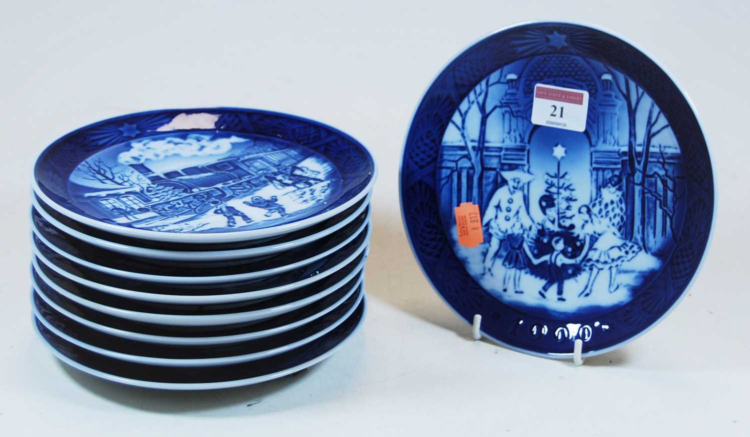 Lot 21 - A collection of nine Royal Copenhagen blue and...