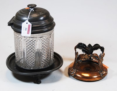 Lot 30 - A 20th century cut glass and pewter lidded jar,...