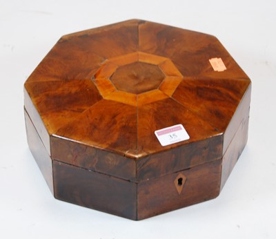 Lot 35 - A 19th century inlaid yew wood octagonal box,...