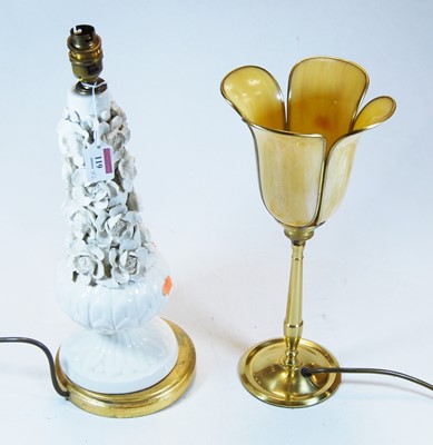 Lot 119 - A blanc-de-chine floral encrusted table lamp,...