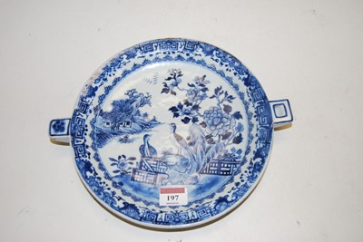 Lot 197 - A Chinese export blue & white warming plate...