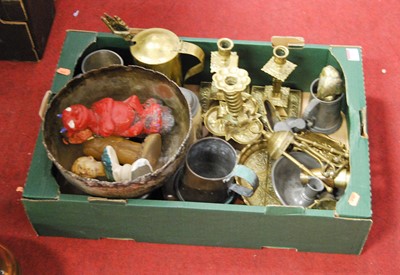 Lot 188 - A box of miscellaneous metalware, to include...