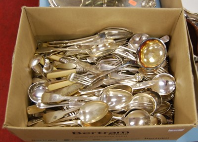 Lot 276 - A box of miscellaneous loose silver plated...