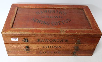 Lot 120 - Raworths Sewing Cotton 3-drawer polished wood...