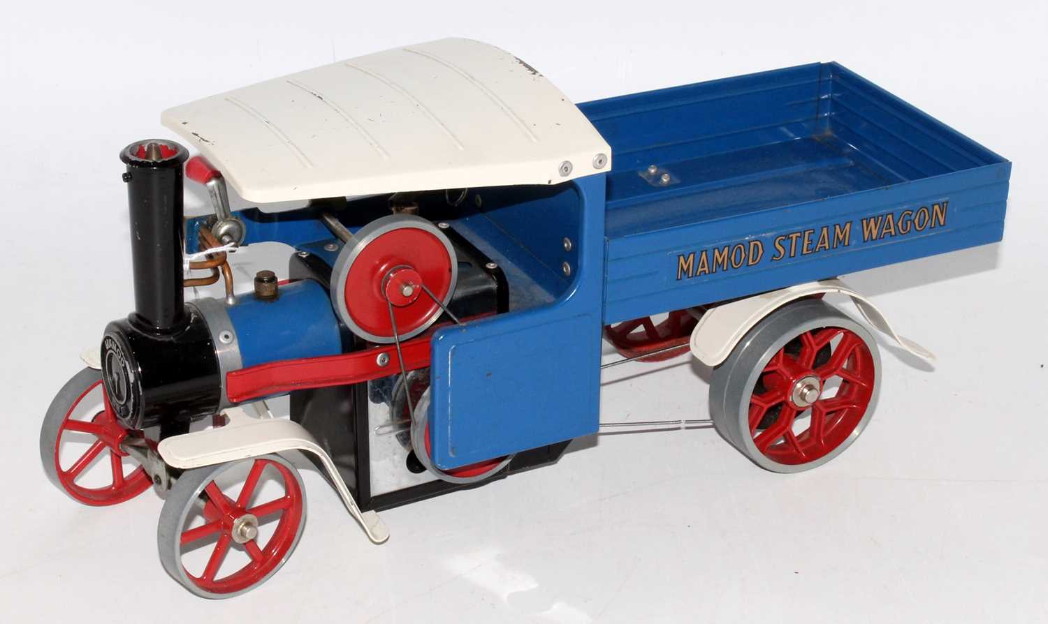 Lot 17 - Mamod steam wagon, blue/white with red spoked...