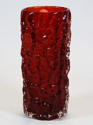 Lot 208 - A Whitefriars ruby glass vase in the bark...