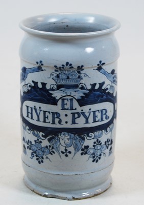 Lot 209 - An 18th century Delft blue & white drug jar...