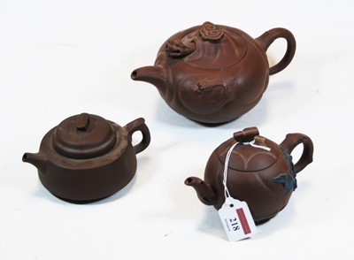 Lot 218 - A Chinese Yixing teapot and cover, height...