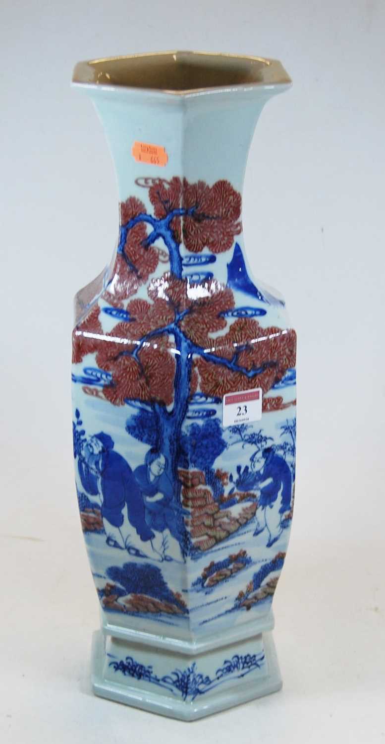 Lot 23 - A Chinese export vase, of hexagonal baluster...