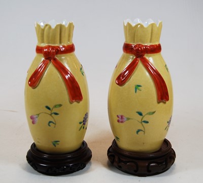 Lot 34 - A pair of Chinese export yellow glazed vases,...