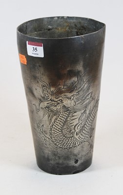 Lot 35 - A Chinese pewter vase of tapered cylindrical...