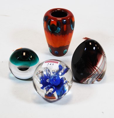 Lot 243 - Three various modern glass paperweights;...