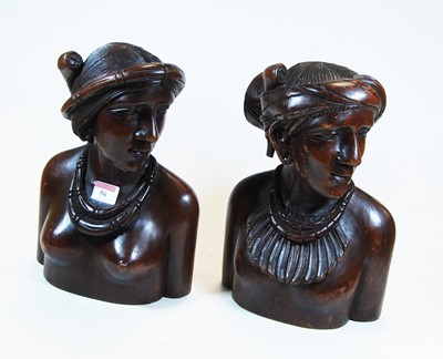 Lot 56 - Two 20th century carved hard wood busts of...