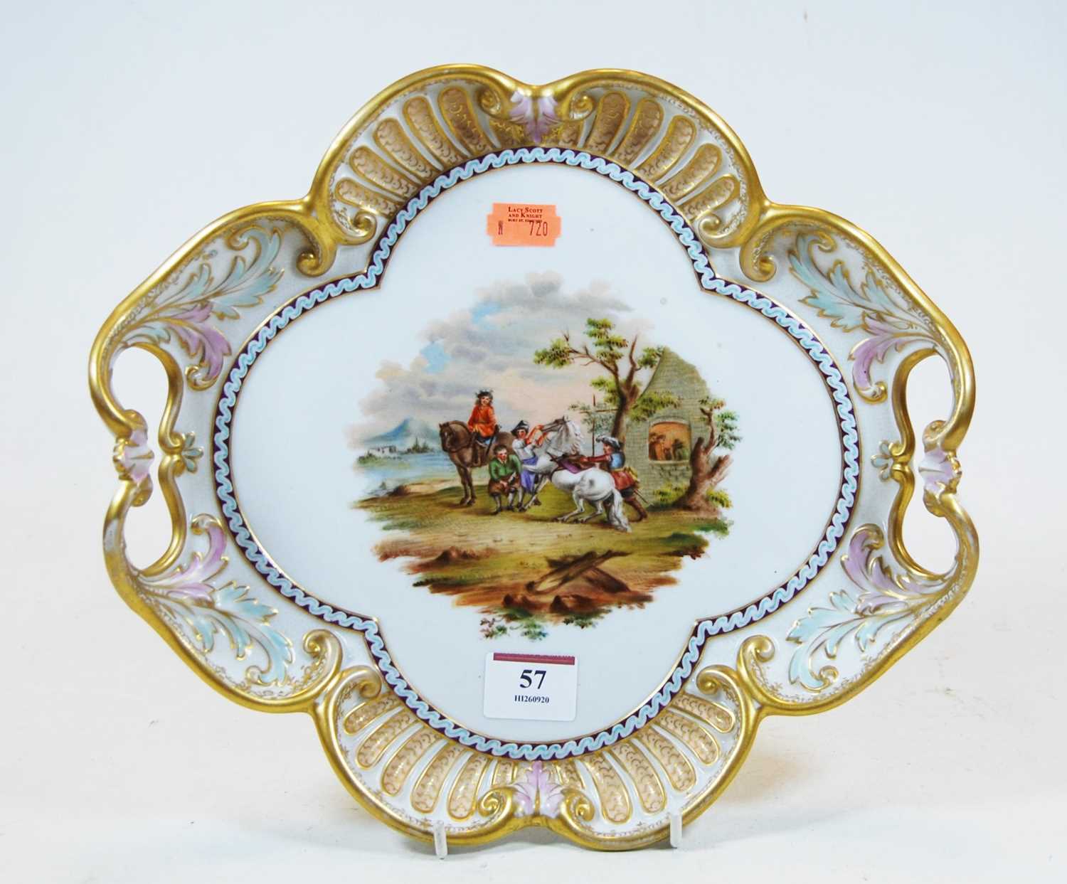 Lot 57 - A 19th century porcelain twin handled dish,...
