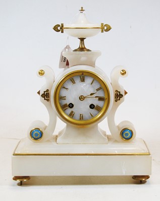 Lot 100 - A 19th century 8-day alabaster mantel clock,...