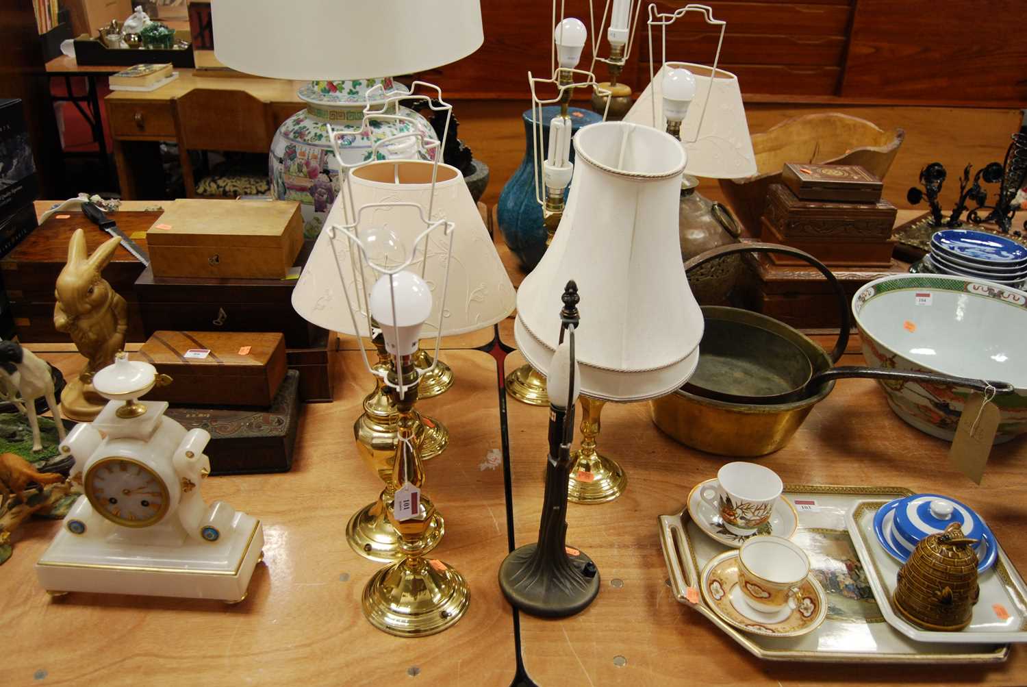 Lot 101 - A pair of 20th century brass table lamps,...