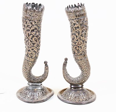 Lot 298 - A pair of Eastern white metal spill vases,...