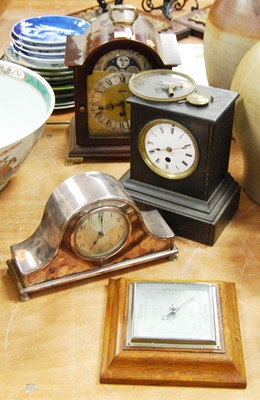 Lot 106 - A Victorian black slate mantel clock the...